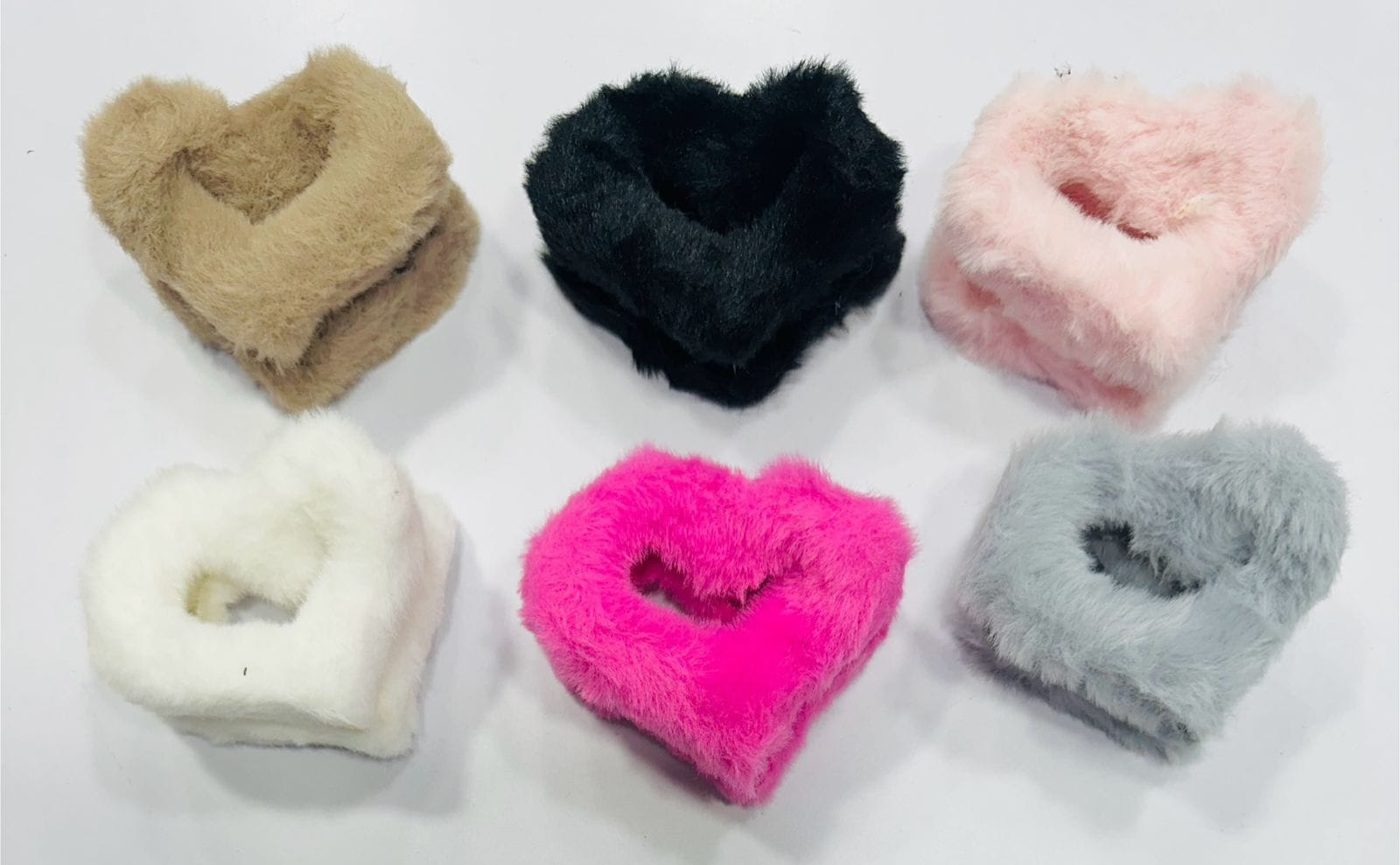 Medium Solid Colour Faux Fur Heart Shaped Hair Clip
