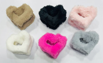 Medium Solid Colour Faux Fur Heart Shaped Hair Clip