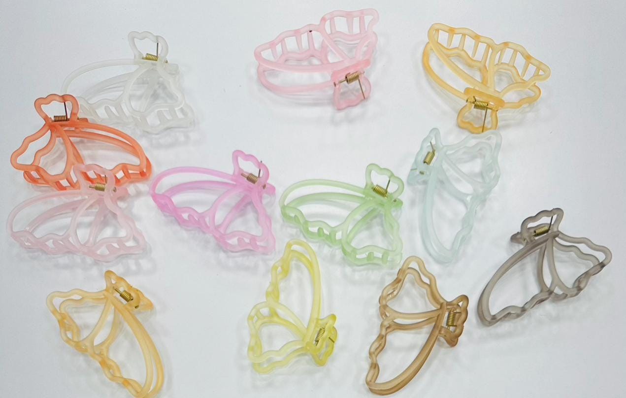 Frosted Translucent Butterfly Hair Claw Clips