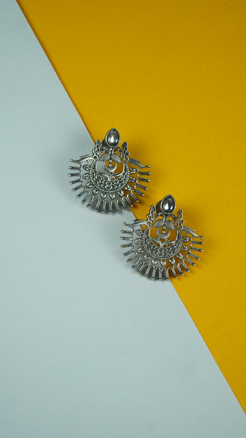 Traditional Silver Crescent Earrings with Pearl Drop