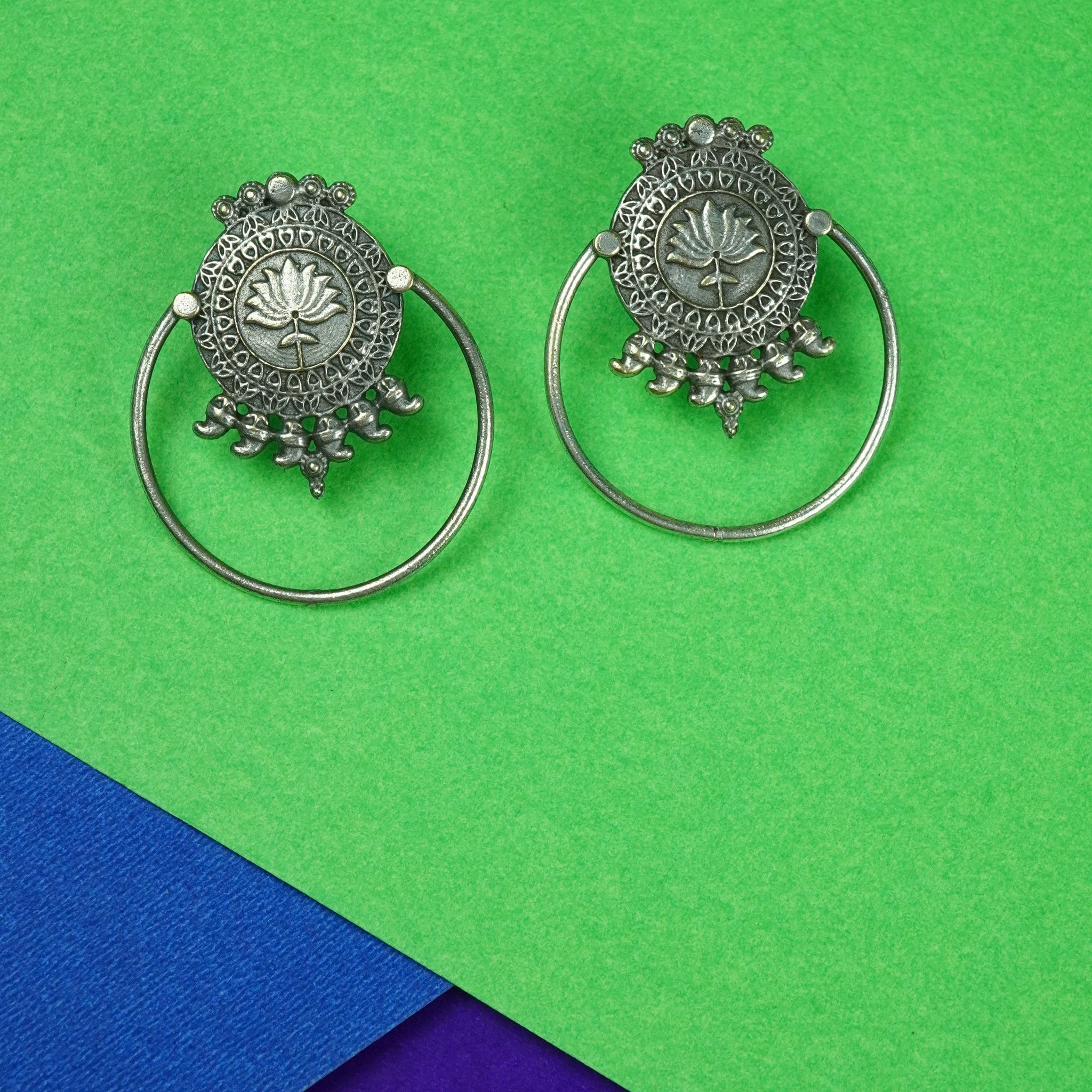 Silver Floral Jhumka Earrings