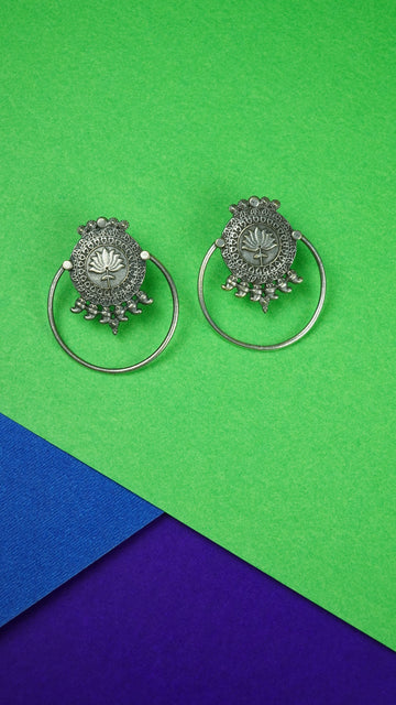 Silver Floral Jhumka Earrings