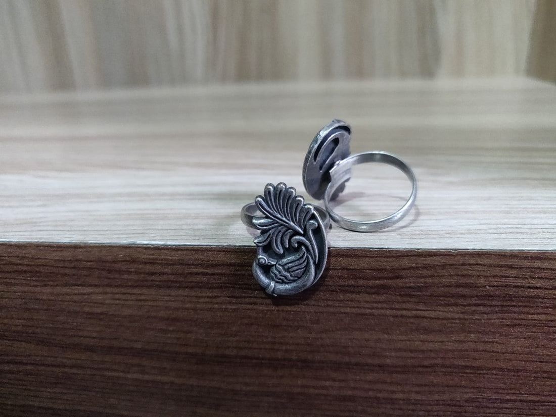 Peacock Feather Silver Ring