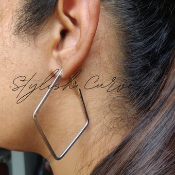 Silver Geometric Square Hoop Earrings