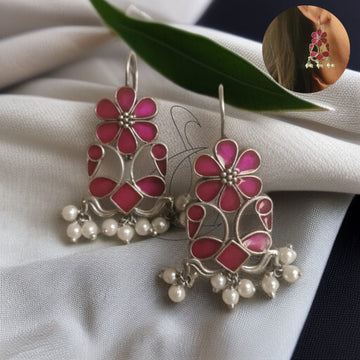 Roopakalaa  in Pink Hook Earrings