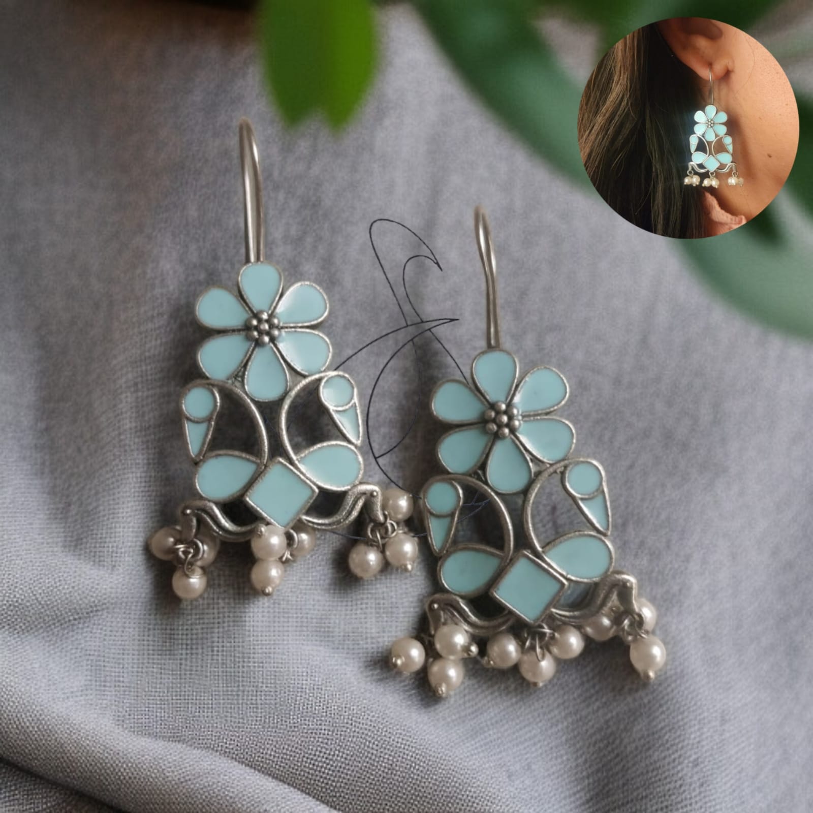 Roopakalaa  Pastel Blue Hook Earrings