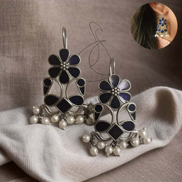 Roopakalaa in Navy Blue Hook Earrings