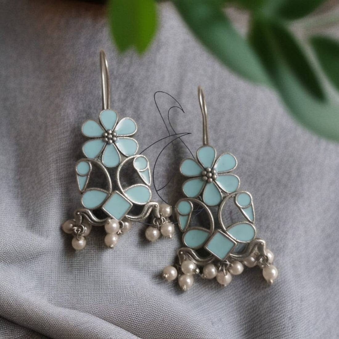 Roopakalaa  Pastel Blue Hook Earrings