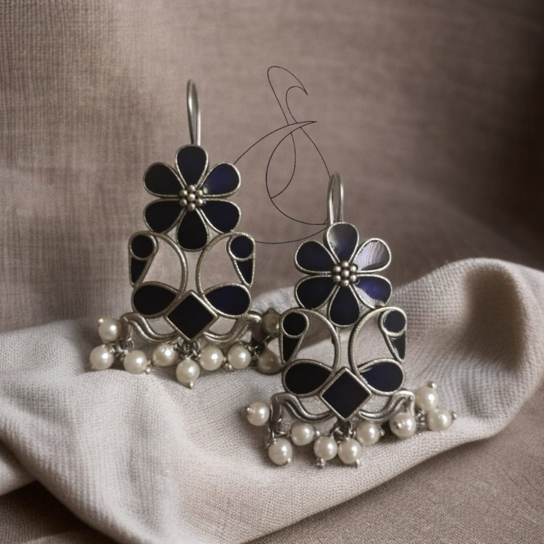 Roopakalaa in Navy Blue Hook Earrings