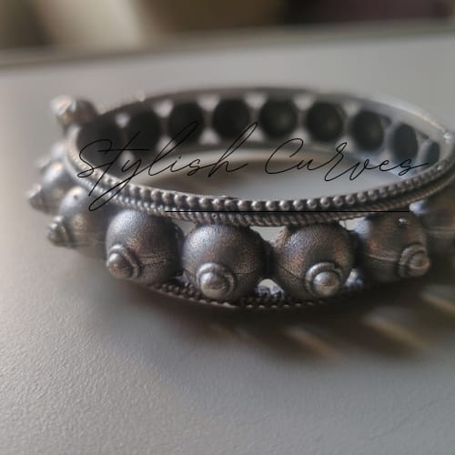 Ethnic Silver Bracelet with Dome Beads