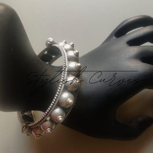 Ethnic Silver Bracelet with Dome Beads