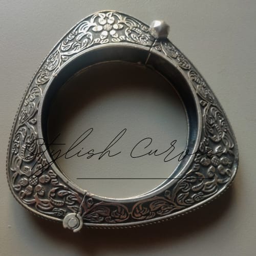 Antique Floral Engraved Silver Bangle