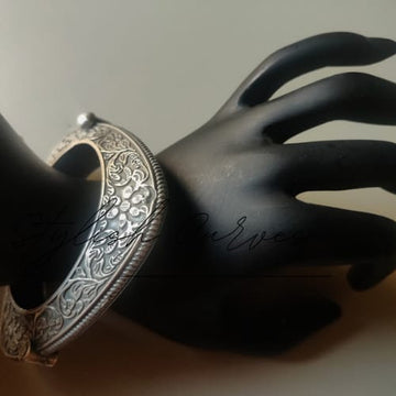 Antique Floral Engraved Silver Bangle