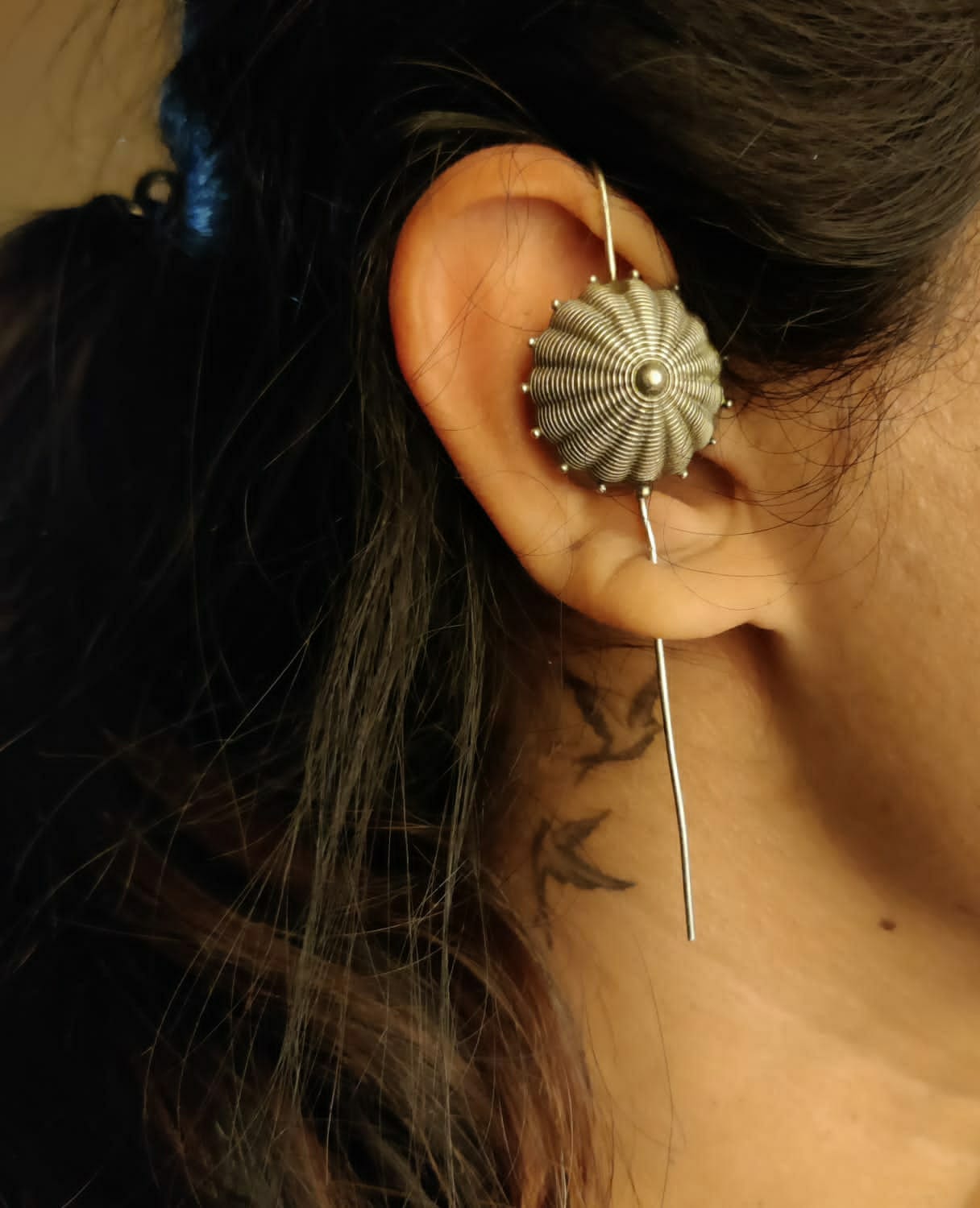 Textured Spiral Silver Ear Cuff