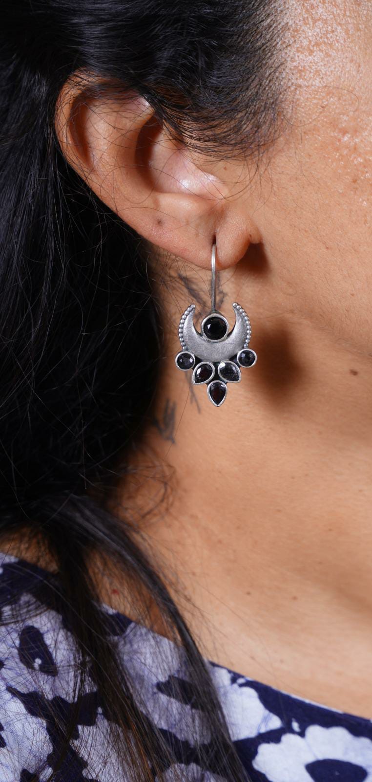 Black Onyx Crescent Earrings