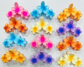 Matt Finished Multicolour flowers attached large Hair Claw Clip