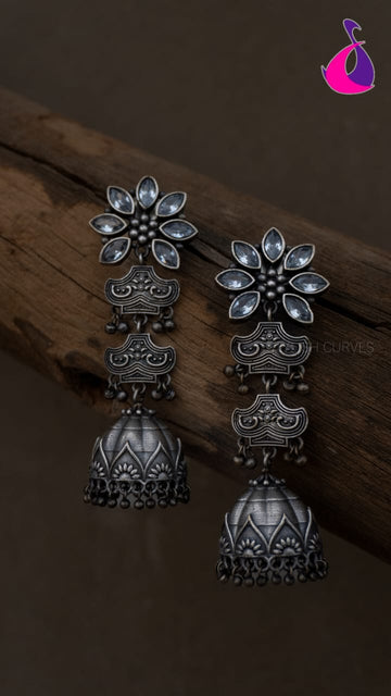 Flower Jhumka Chandbali Earrings