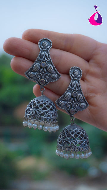 Silver Antique Jhumka Earrings