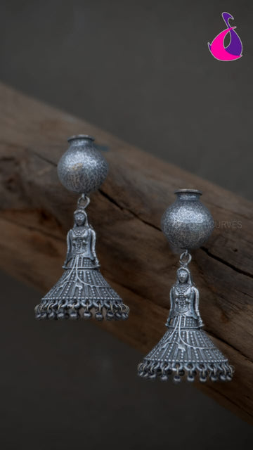 Antique Silver Jhumka Earrings with Ghunghroo Detailing